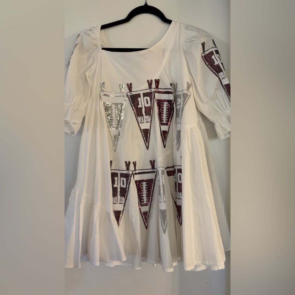 White Dress with Sequin Pennant Design